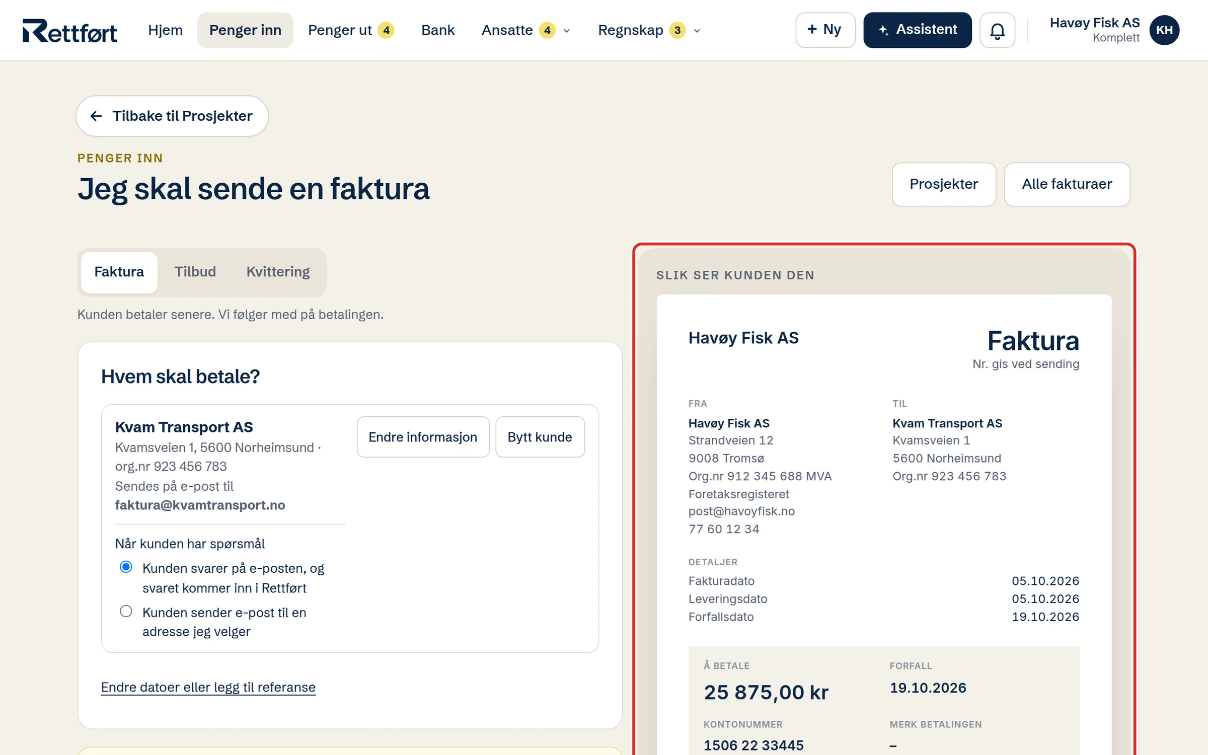 Ny faktura med forhåndsvisning