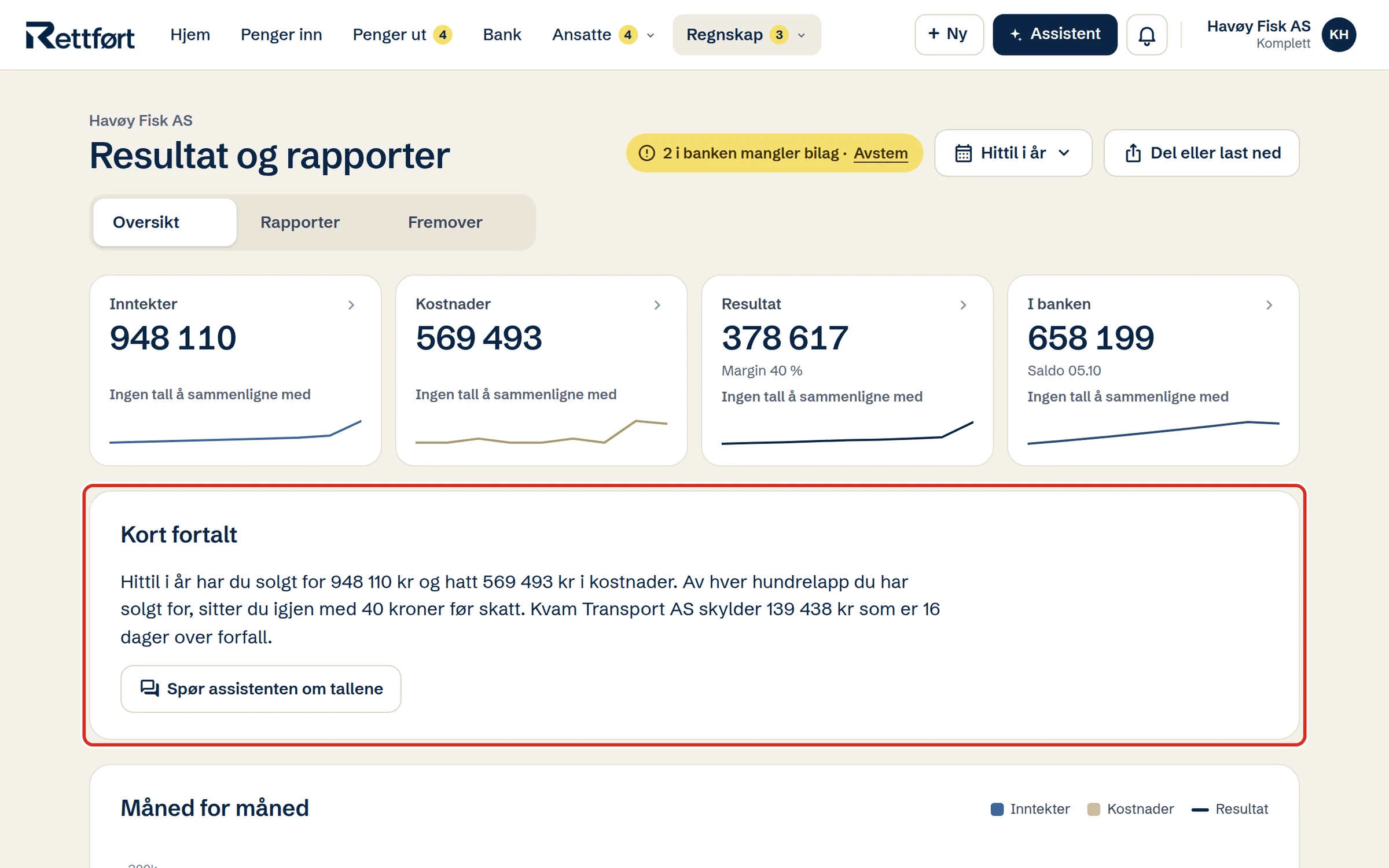 Resultat forklart i klartekst