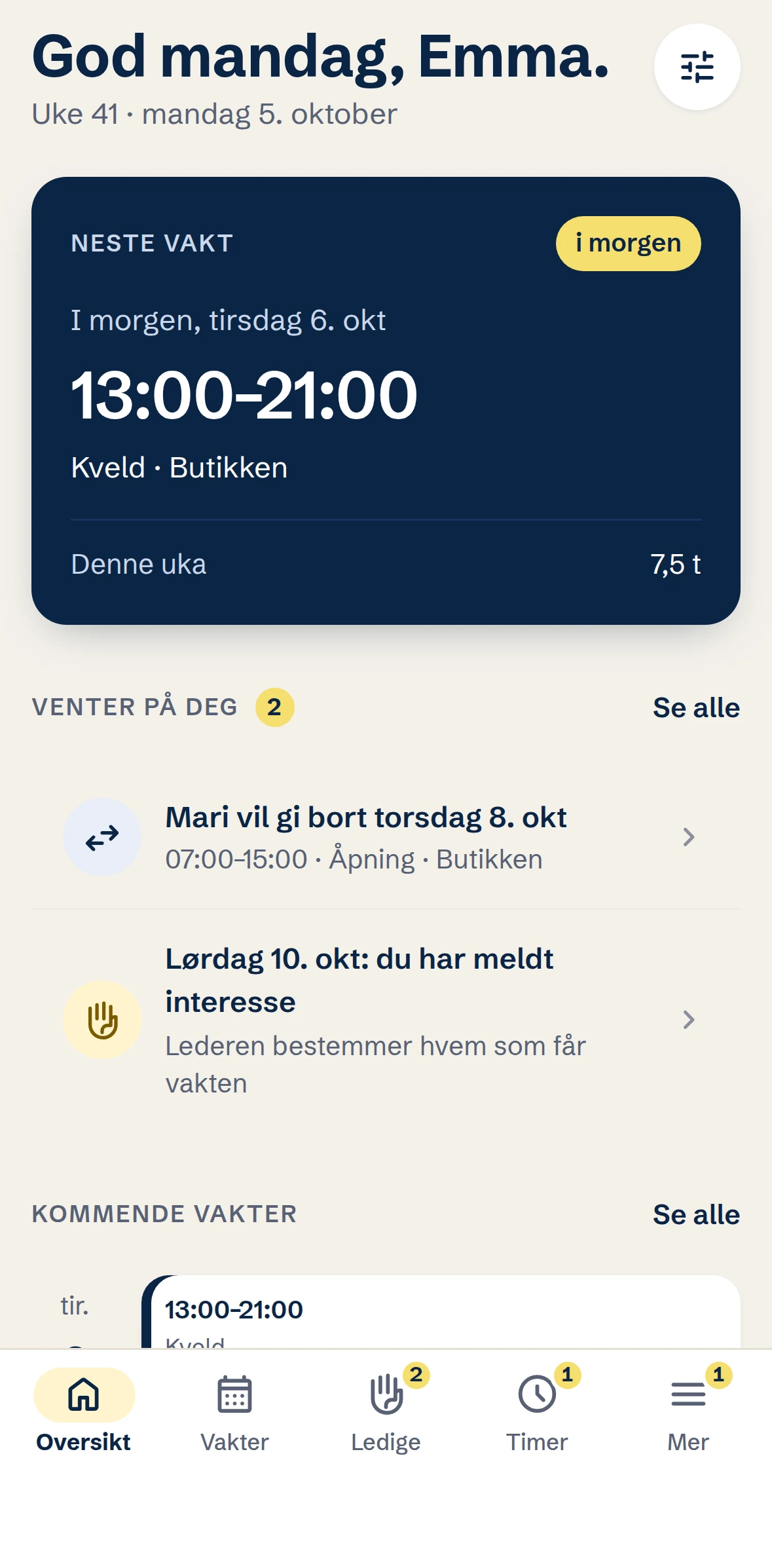 Emmas forside med «Mari vil gi bort torsdag 8. okt»